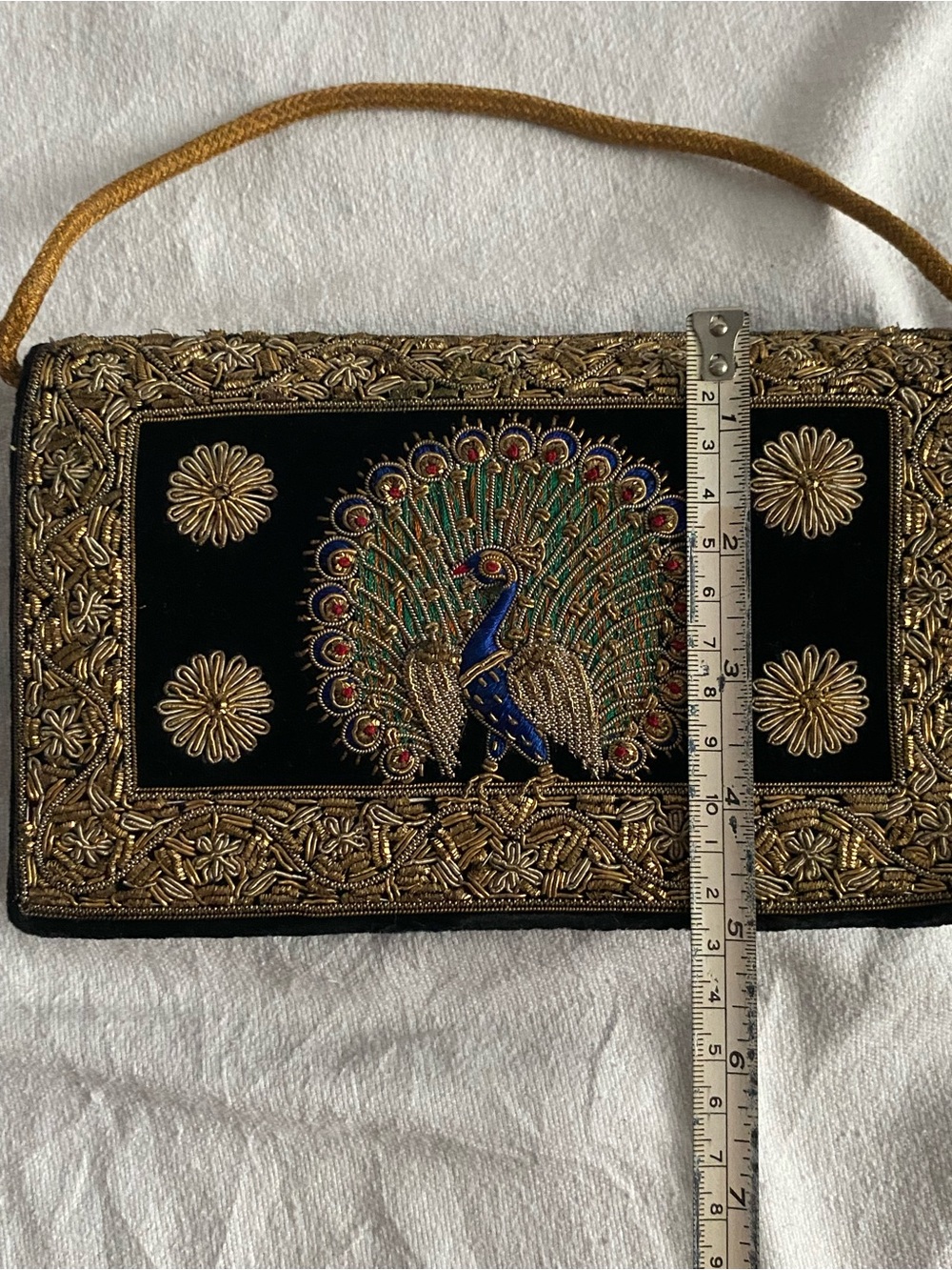 Embroidered Peacock Black Evening Clutch with Gold Accents Clutch Flawless Rare - Picture 14 of 15
